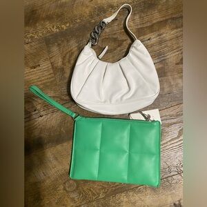 White and Green Women's Handbag Set